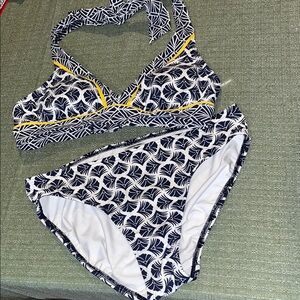 Lands' End Bikini Set sz 2 Padded Top UPF Halter Top sz 4 Bottom Bikini Navy EUC